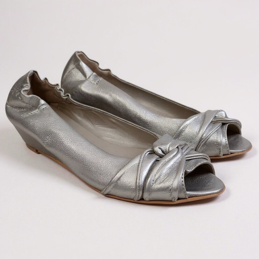 AGL Womens Wedges Sz 6.5 7 37 Gold Metallic Leather Open Toe Luxury Italy